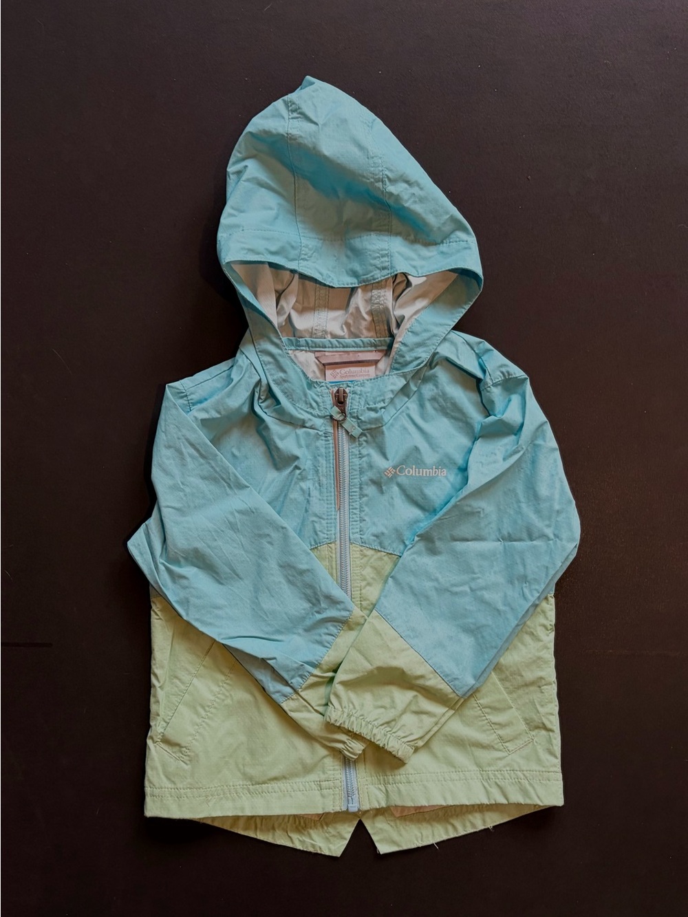 Columbia Kids Light Blue and Sage Green Hooded Raincoat